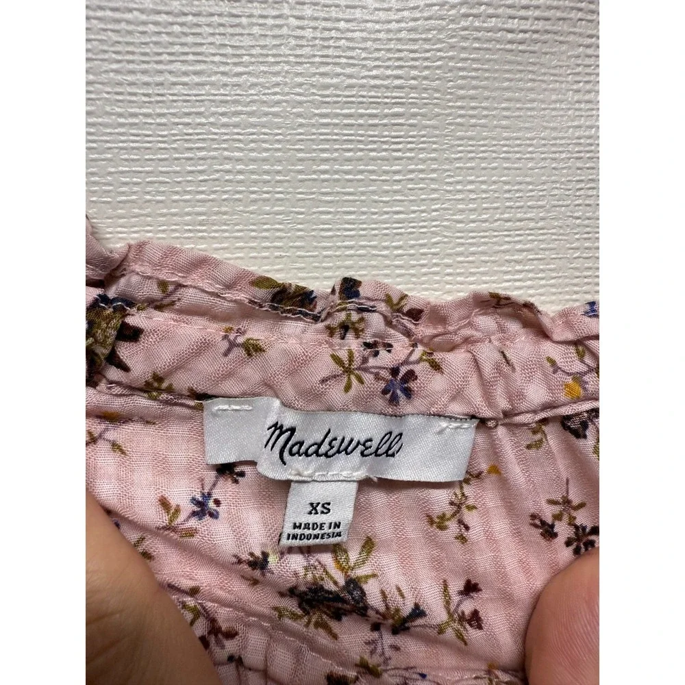 Madewell Sophia Top Bouquet Floral XS Pink Smocked Puff Sleeve Cottage Ruffle‎